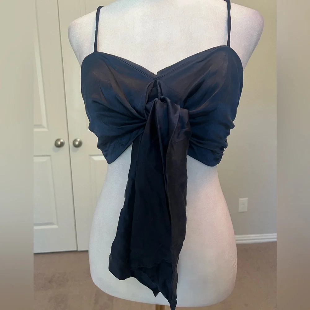 Silvia Tcherassi Navy Blue Satin bow Tie-Front Crop bandeau Top women’s small - Picture 2 of 10